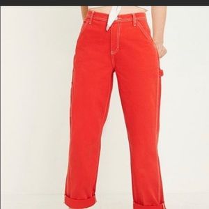 Red wide leg jeans